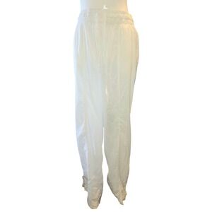 Eccobay White Linen Rayon Blend Drawstring Relaxed Straight Leg Pants Size S